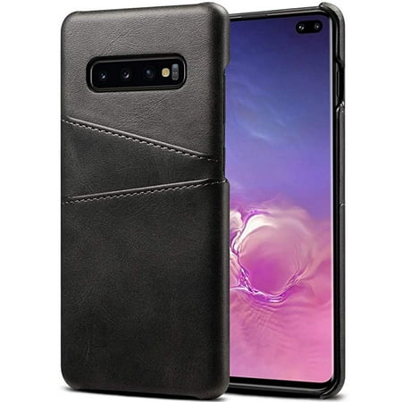 for samsung s10 + case, Premium Leather Wallet Back Protective Cover With 2 Card Holder Slots, Shockproof Defence Anti-Scratch Bumper Cover Case for Samsung Galaxy S10 Plus (2019), Black,