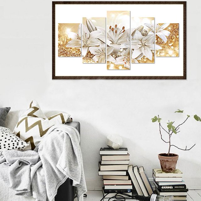 Cuadros Decorativos Pintura de diamantes 5D DIY Kit de bordado de punto de Ehuebsd cruz de lirio arte de pared decoración del hogar 5 uds.