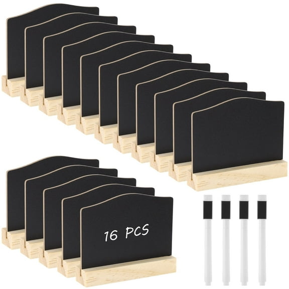 16 PCS Mini Chalkboard Signs, Reusable Wooden Tabletop Chalkboards with Stands & Markers, Multi-Purpose Party Decor for Weddings, Restaurants & Events