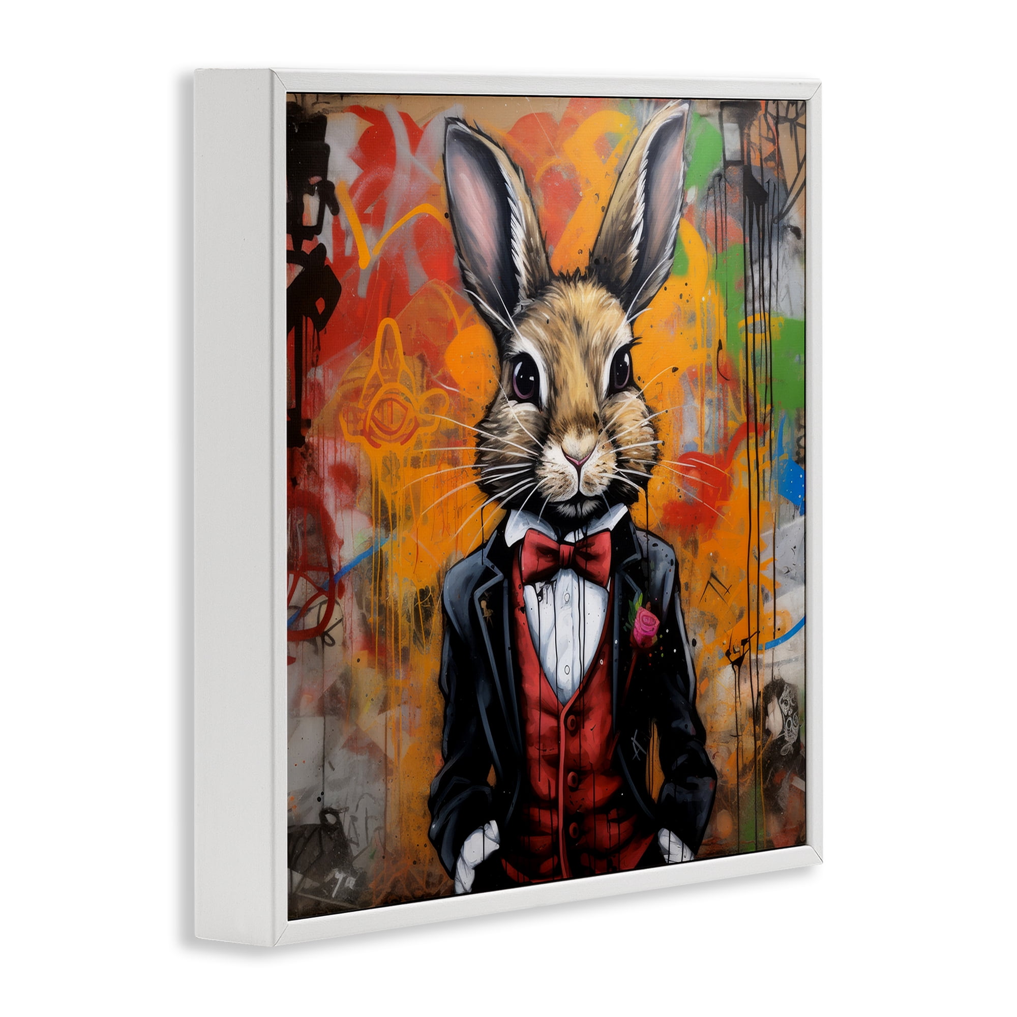 Stupell Industries Urban Graffiti Rabbit Animals & Insects Painting White Framed Art Print Wall Art, 24 x 24