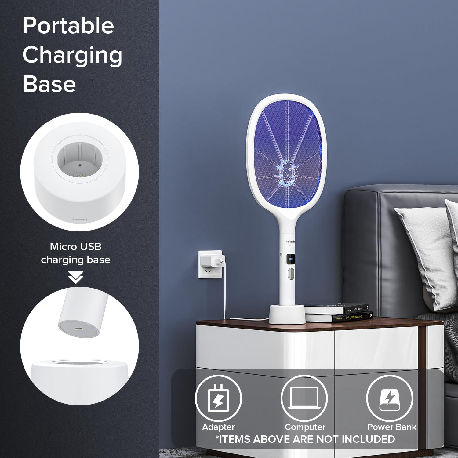 Viyawise Outdoorfun Powerful Bug Zapper Indoor & Outdoor - 10-LED Mosquito Zapper with Large Mesh, Rechargeable Gnat Killer, LED Display & Safe Fly Swatter for Home Use