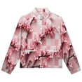 thumbnail image 4 of Jackets for Women Winter Coat Jackets Flannel Stand Collar Jacket(Pink Cherry Blossoms on Checkered Background,Size:S-4XL), 4 of 7
