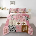 thumbnail image 2 of Western Cow Print Comforter Set Black and White Cow Pattern Bedding Comforter Sets, Pink Cowgirl Southwestern Hat Riding Boots Decor Bedding Full Size, 1 Comforter 2 Pillowcases, 2 of 6