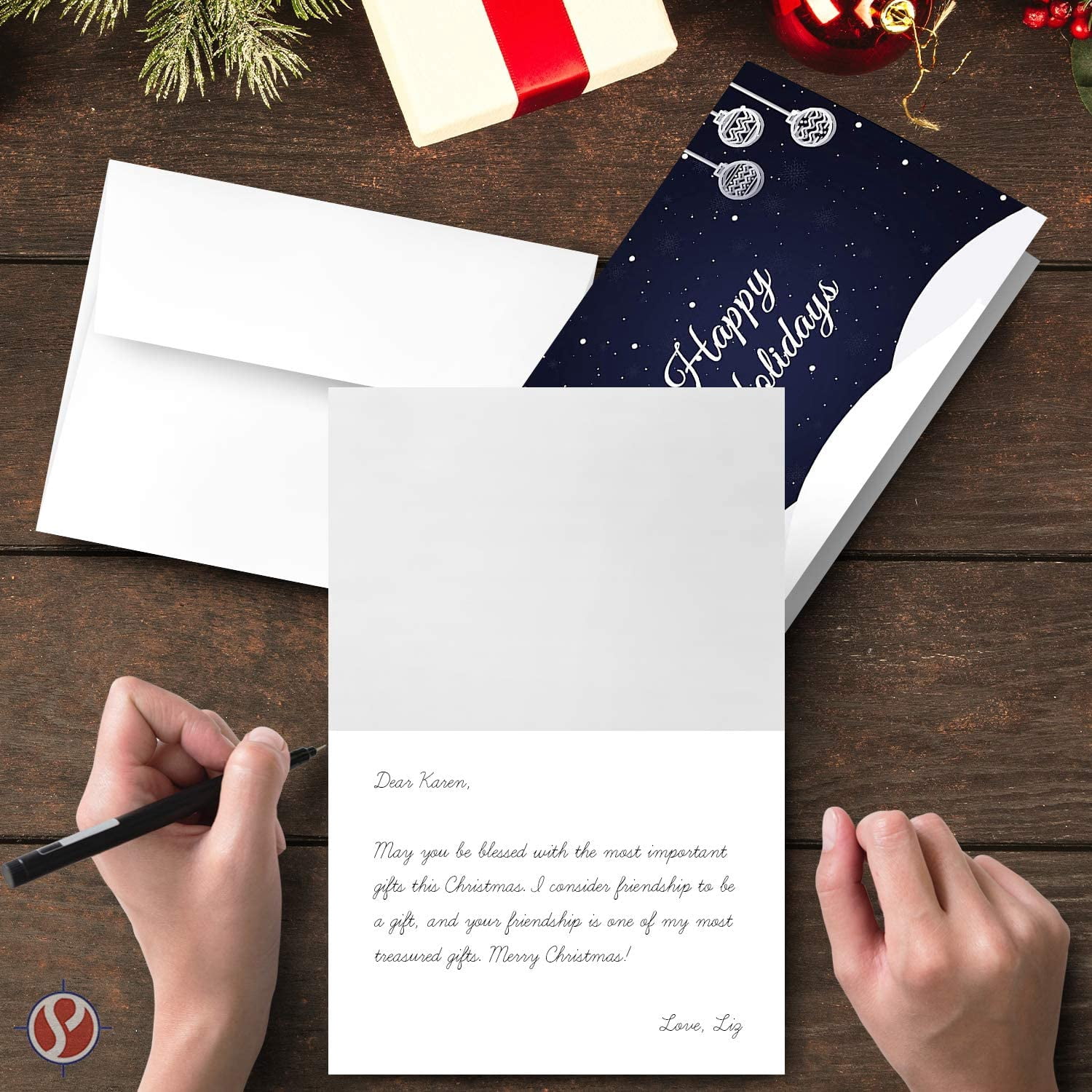 Blue Happy Holidays – Blank Fold Over Greetings Cards & Envelopes – for Christmas and New Year’s Gifts and Presents | 25 Cards and 25 Envelopes per Pack | 5 x 7” (When Folded)