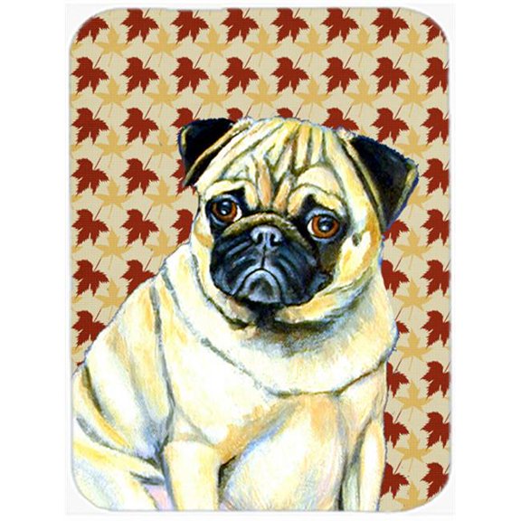 Pug Fall Leaves Portrait Glass Cutting Board, Large
