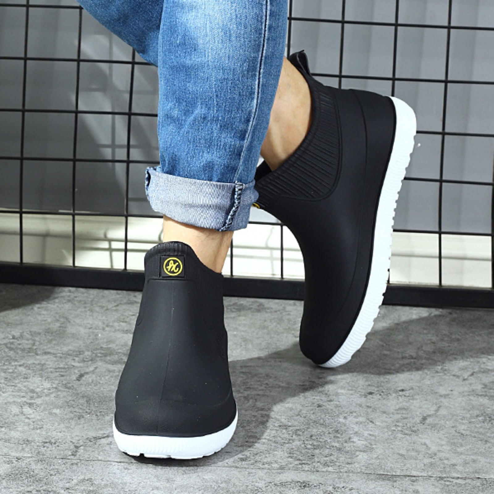 Cathalem Men Snow Boots Rain Boots Men Short Tube Water Shoes Kitchen Anti Labor Waterproof Rain Shoes Winter Shorts Boys Black 9
