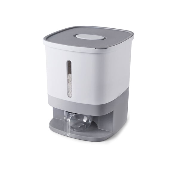 Bewildely Dispensador de cubo de arroz de 10KG, caja de almacenamiento de cereales sellada, caja de almacenamiento de alimentos, tanque de cajas de polvo Cocina y Comedor Gris Bewildely HA082994-02B