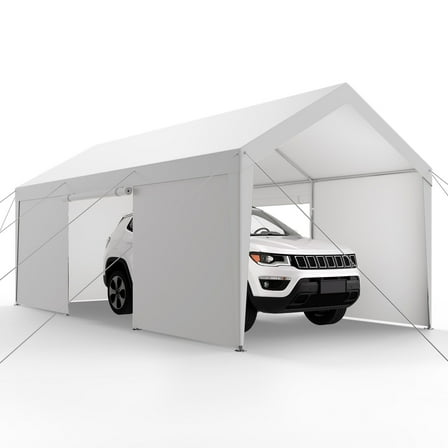 Heavy Duty 10x20FT Outdoor Carport Canopy with Sidewalls, White Car Shelter for Vehicles