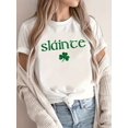 thumbnail image 1 of A Women'S Casual Round-Neck St. Patrick'S Day T-Shirt Featuring Green Lettering with a Shamrock Design, Short Sleeves, Machine Washable, Suitable for All Seasons, And a Regular Fit., 1 of 6