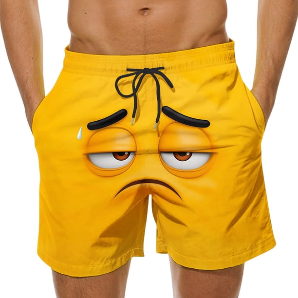 Pantalones Cortos de Cintura Elástica Divertidos Impresos Casuales de los Hombres, Bajos de Playa Ligeros de Verano