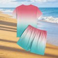 thumbnail image 4 of Zylanna Men's 2 Piece Outfit Sets, Gradient Color Casual Short Sleeve T-Shirt and Shorts Set Elastic Waist Crew Neck Loungewear for Vacation Daily Wear Hot Pink, 4 of 7