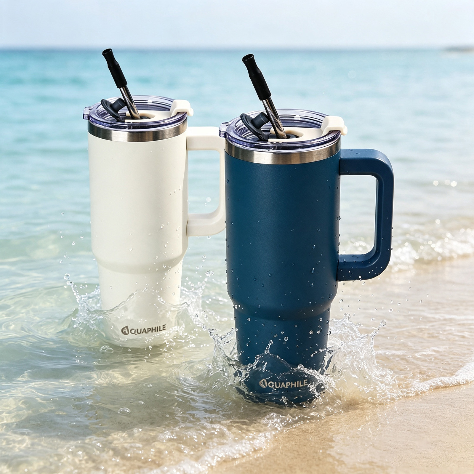 AQUAPHILE Insulated Tumbler with Straw, 40 oz, Ivory photo 4