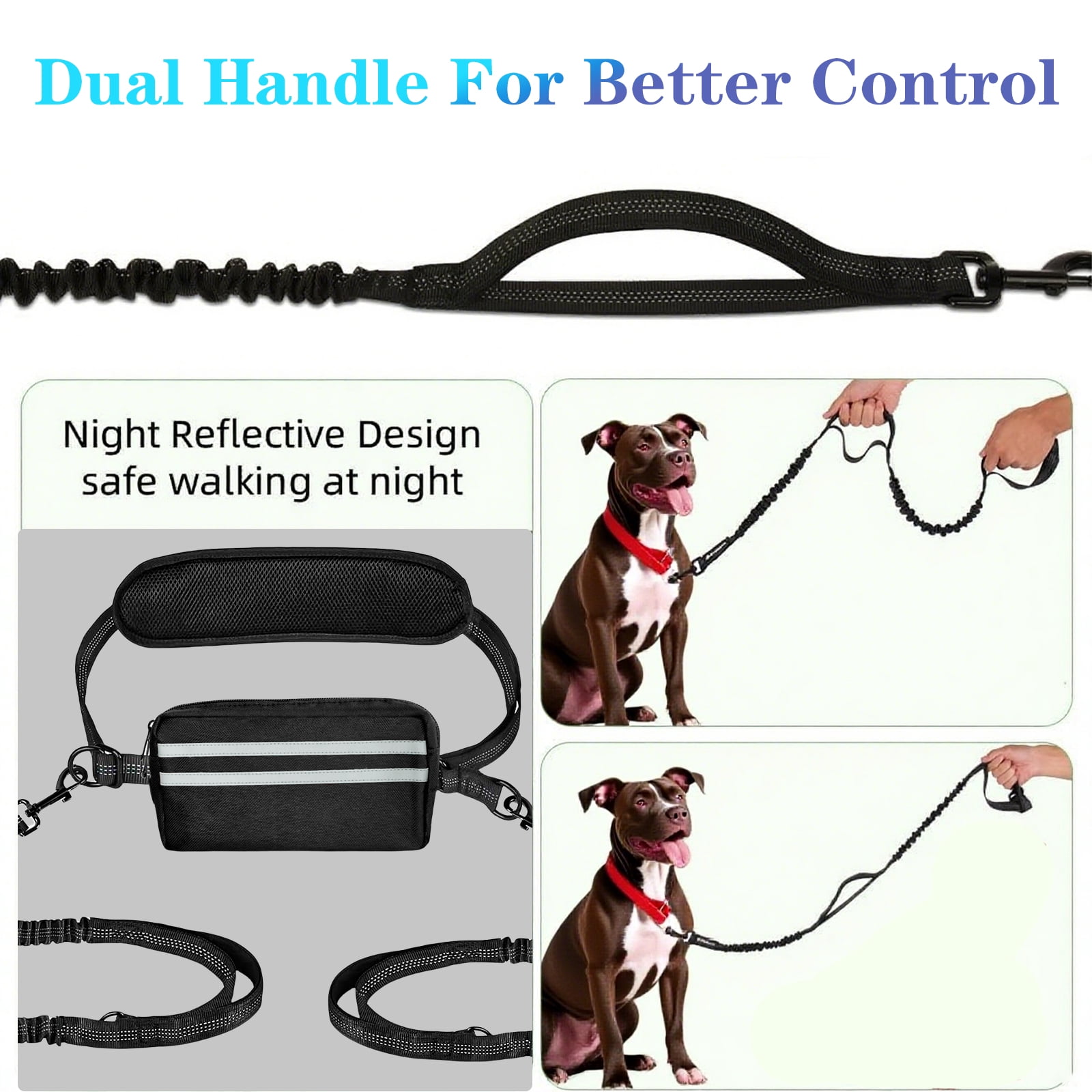 Hands Free Dog Leash for Dogs, Waist Leash for Dog Walking-Double and Single Dog Leashes for Medium and Large Breeds-Pouch & Lumbar Support, Adjustable Waist Belt, Retractable Bungee,Padded Handles