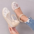 thumbnail image 3 of Rokment Womens Lace Flower Sequin Embroidered Wedges Dress Sandals White Vintage Linen Closed Toe Ankle Strap Espadrilles Platform High Heels Beach Summer Shoes for Bride Wedding B Size 7.5, 3 of 6