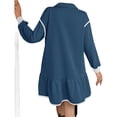thumbnail image 3 of Long Sleeved Women Patchwork Quarter Zipper Loose Ruffle Sweatshirt Dress, 3 of 5