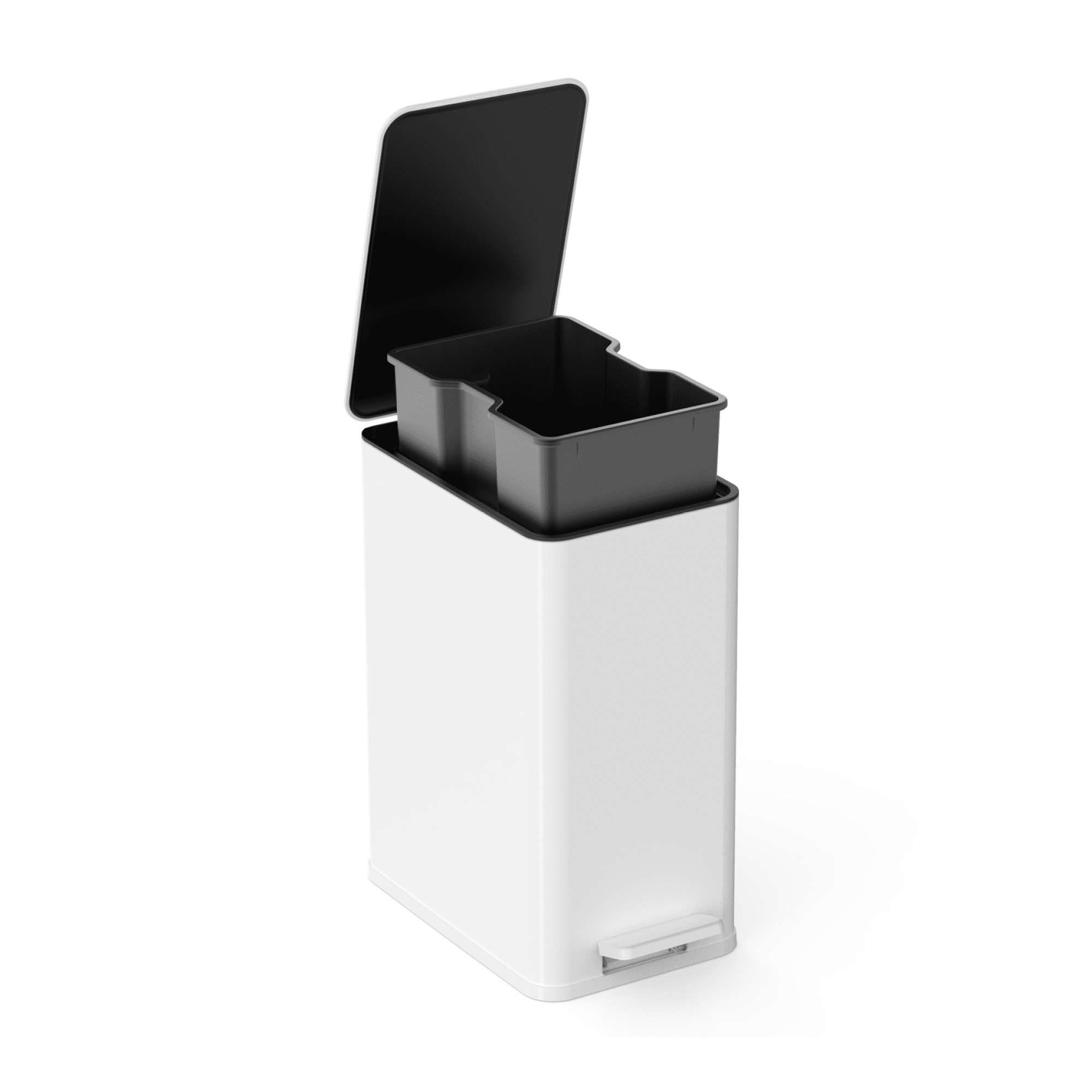 Nine Stars Bathroom Trash Can, 2.6 Gallon Stainless Steel, Step Garbage Bin with Soft Close Lid, White