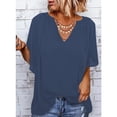 thumbnail image 4 of Top Casual Con Cuello En V, Tipo Suelto Top Casual Con Cuello En V Para Mujer Elegante Para La Vida Diaria ZAQW Azul real M, 4 of 6
