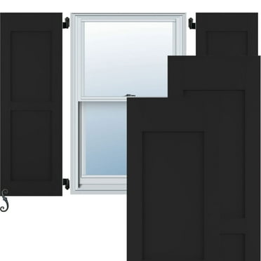 18"W x 32"H Americraft Two Equal Flat Panel Exterior Real Wood Shutters (Per Pair), Black