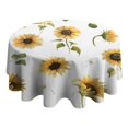 thumbnail image 4 of White Daisy Green Leaf Sunflower Pattern Round Tablecloth 60"x60",Wrinkle Wipeable Table Cloth for Kitchen Dining Room Picnic Patio Party, 4 of 6