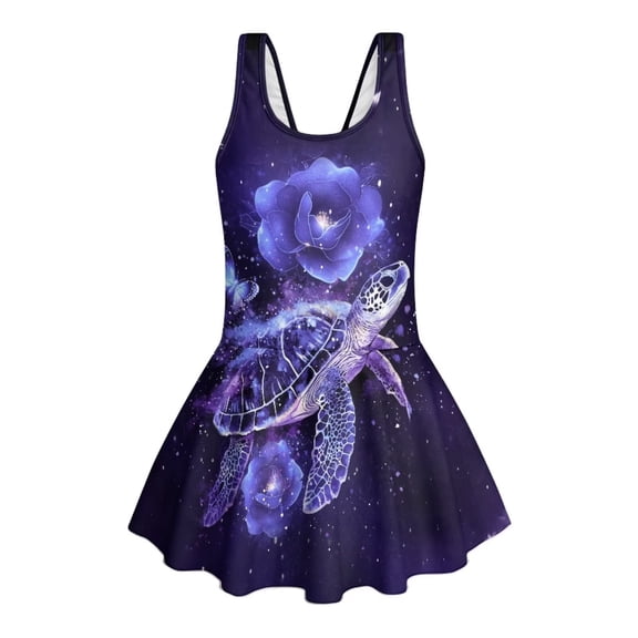 chaqlin Galaxy Turtles Swimwears for Little Girl,3-13Y Kids One-piece Bathing Suit with Skirt Princess Girls Swim Dress Sleeveless Skirted Bathing Suit for Surfing,Swimming,3-4Y