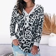 thumbnail image 2 of QHWAUAKFBN Womens T Shirts Graphic Long Sleeve V Neck Button Henley Camo Leopard Loose Tunic Blouse Tshirts Top, 2 of 6
