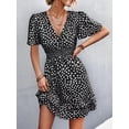 thumbnail image 2 of Women's V-Neck Flutter Sleeve Mini Dress with Ruffle Trim and Smocked Bodice Polyester 100% Lightweight Everyday Dress, 2 of 12