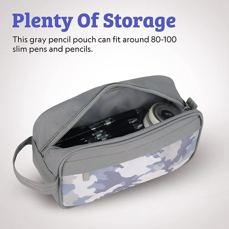 MESA Gray Pencil Case for Boys, Pen Holder with Zipper & Pocket for Kids,  Teens Portable Desk Organizer Pencil Pouch for School & Stationery Supplies