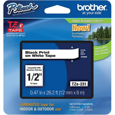 Brother 1/2" (12mm) Black on White TZe P-touch Tape for Brother PT-300, PT300 Label Maker (1 of TZE231)