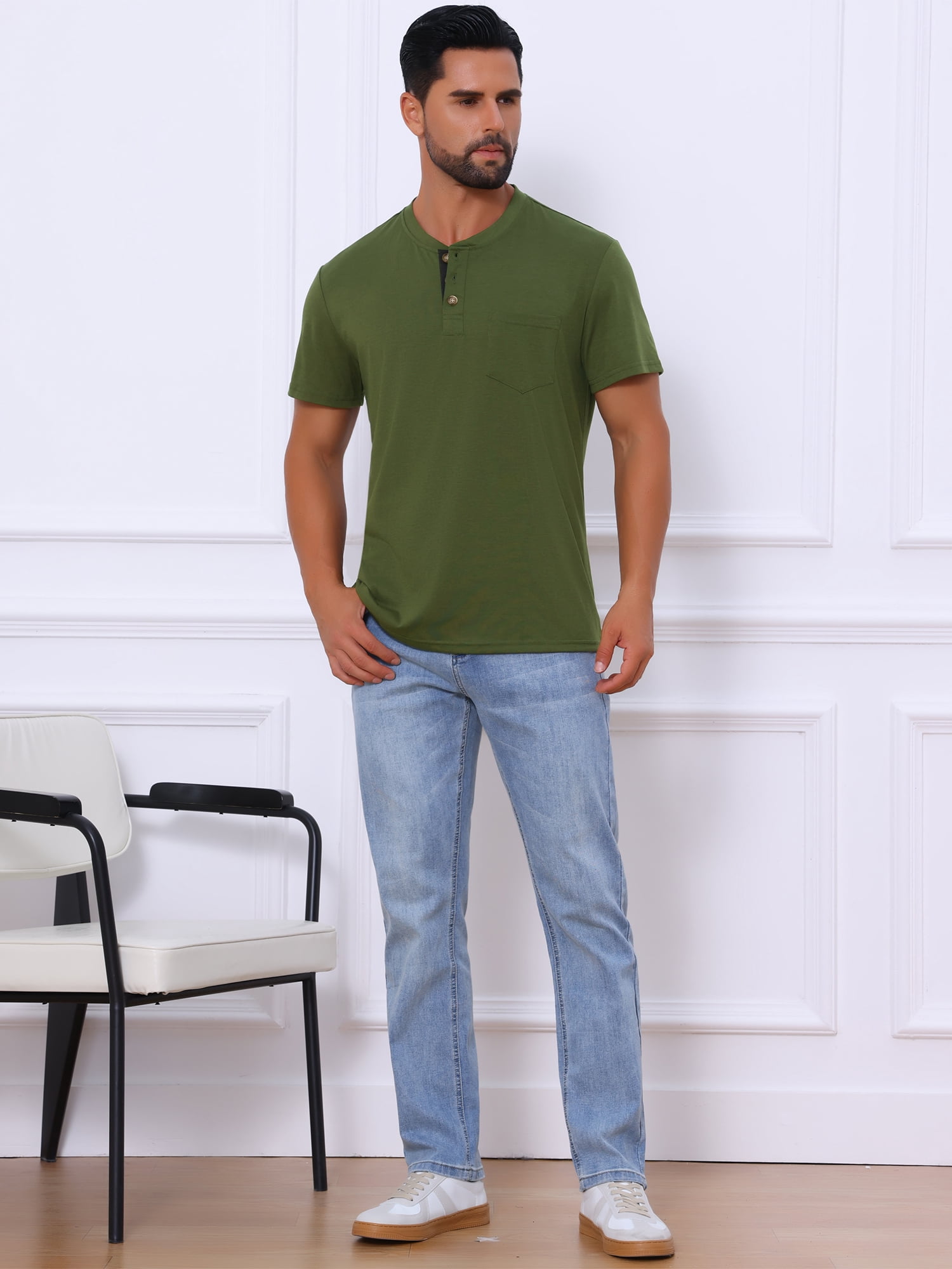 DARING DIVA Men's Casual Summer Short Sleeves Button Henley Basic Tee XL Green
