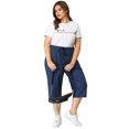 thumbnail image 3 of Women's Plus Size Trousers Casual Drawstring Waist Slash Pockets Capri Pants Navy 3X, 3 of 7