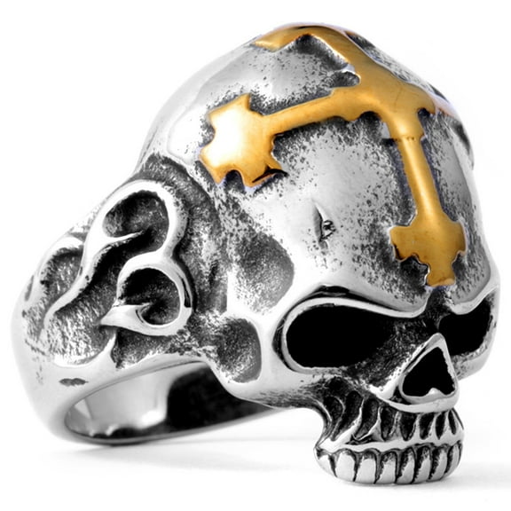 ZMY Home Skull Ring Stainless Steel Handmade Jewelry Religion Cross Cool Punk Rock Ring (10)
