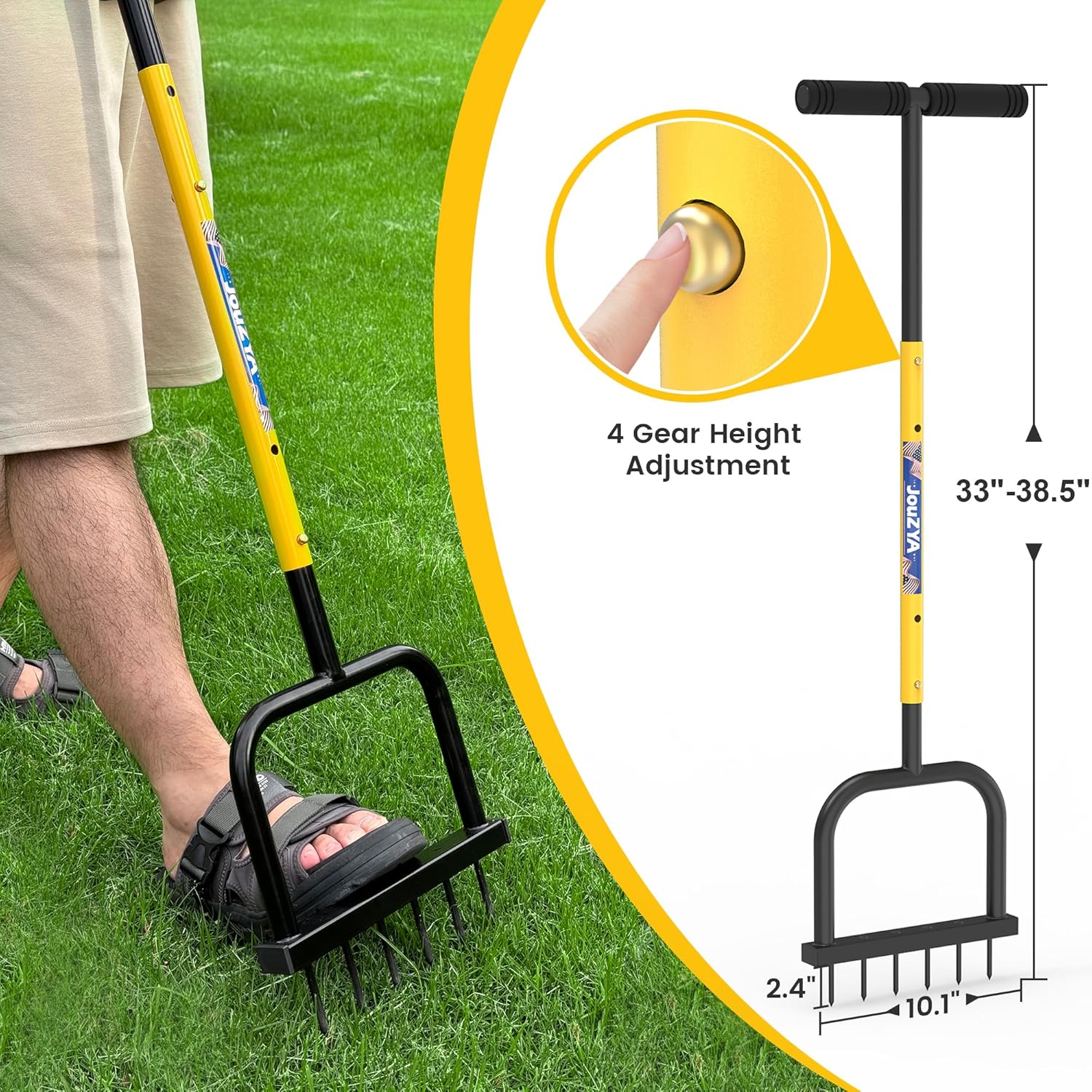 JouZYA 6 mm Spike Manual Yard Weeder, Adjustable, 38”, with Wide Foot Pedal, for Lawn Care