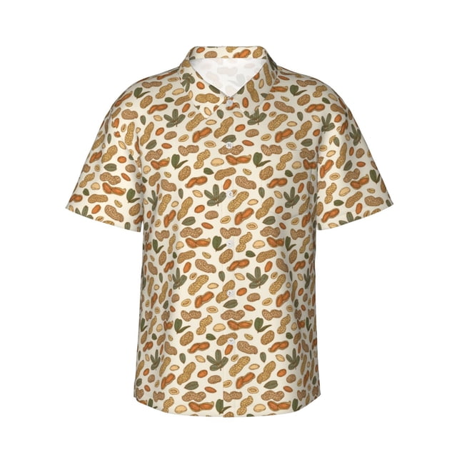 Fotbe Set With Peanut Camisa Hawaiana para Hombre Unisex – Camisa Casual de Verano con Botones de Manga Corta de Algodón y Lino,Medium