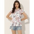 thumbnail image 4 of Blusa de satén Allegra K floral con cuello alto Blanco XL, 4 of 6