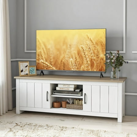 Kadyn TV Stand,TV Cabinet,Entertainment Center Console Table,TV Stand with 2 Cabinets and Open Shelves for TVs up to 65 Inch-Natural