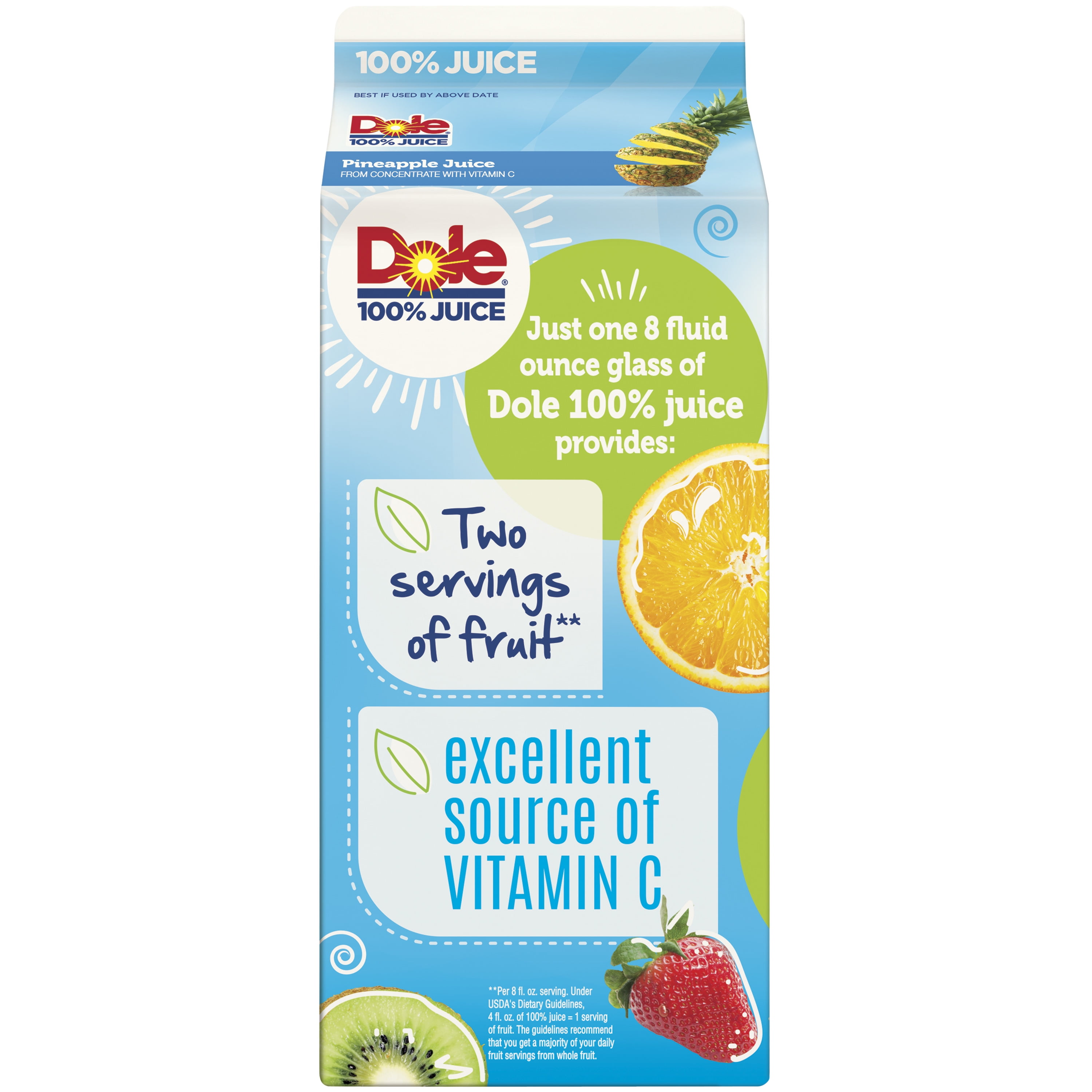 Dole 100% Pineapple Juice, 59 Fl Oz Carton