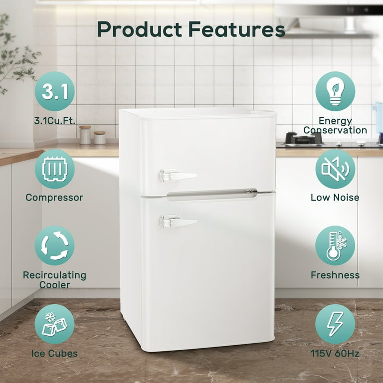 Havato 3.2 Cu.Ft Mini fridge with Freezer, Double Door Compact  Refrigerator, Retro Mini Refrigerator for Dorm, Office, Bar, RV,  Bedroom(Green)