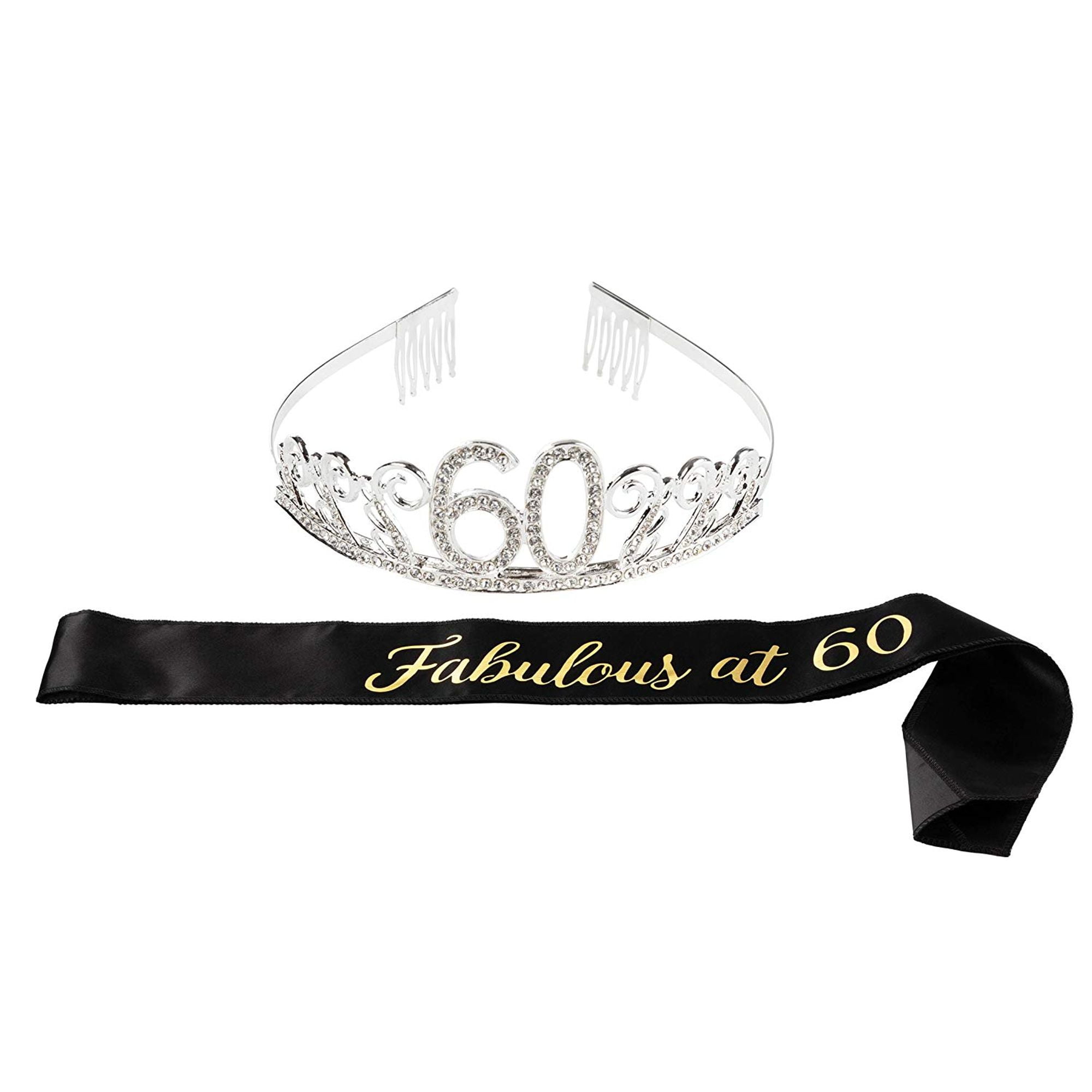 ruggito 60th Birthday Costume Set For Women,Include 60th White Satin Crown Tiara