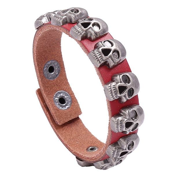 Pulsera auténtica de cuero negro y acero inoxidable para hombre con hebilla de cinturón gótica para motociclistas