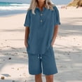 thumbnail image 7 of Short Sets for Women 2 Peice Outfits Short Sleeve Cotton Linen Shirts Matching Wide Leg Shorts Comfy Breathable Summer Outfits, S, 7 of 7
