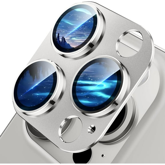 for iPhone 15 Pro/iPhone 15 Pro Max Camera Lens Protector,[Upgrade Strong Adhesion][Night Shooting Mode] Alloy Metal Camera Screen Protector Shatterproof Cover Film Accessories,Silver