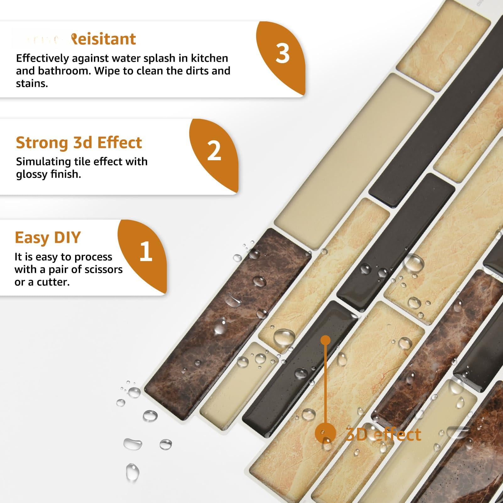 10-sheet Peel And Stick Backsplash Tile For Kitchen  Splash On Tiles Wall (sand)