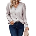 thumbnail image 2 of Suéter de Punto con Botones para Mujer, Camiseta Holgada Informal de Larga con Cuello en V para Otoño e Invierno Albaricoque M, 2 of 6