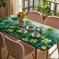 thumbnail image 3 of St. Patrick's Day Table Cloths for 5 Foot Rectangle Tables, Lucky Shamrocks Gradient Green Leaves Rustic Patio Waterproof Elastic Fitted Tablecloths, Washable Rectangular Table Cover for Camping, 3 of 8