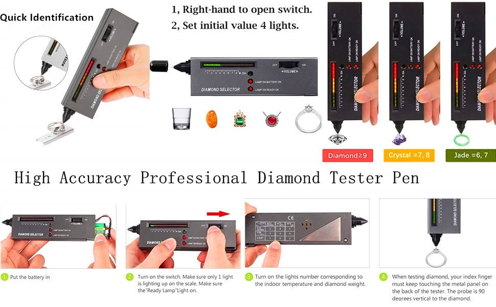 Professional Jewelry Diamond Tester with 60X Jewelry Loop Magnifier, Diamond Selector for Novice and Expert 9V Battery Included