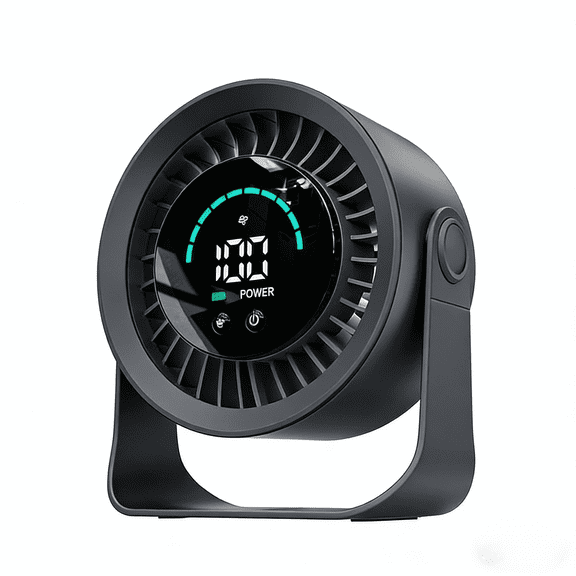 Mighty Rock USB-C Rechargeable Desk Fan - Touch Control with 3000mAh Battery, 5 Speeds Ultra Quiet, LED Display for Bedroom Office Dorm, Black