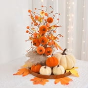 Cheapark Halloween Fall Decorations For Home, Artificial Pumpkin Maple Leaf Tree Tabletop Decor, Fall Tree With Lights For Fall Thanksgiving Home Indoor Decor