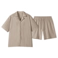 thumbnail image 3 of Yaoyar Men's Ribbed Shirt and Shorts Set, Short Sleeve, Drawstring Waist, Casual Summer Outfit, 3 of 6