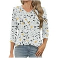 thumbnail image 2 of Womens Tops Plus Size 3/4 Sleeve V-neck Floral Print Casual T-shirt White M, 2 of 6