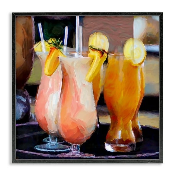 Stupell Industries Tropical Cocktails on Tray Food & Beverage Painting Black Framed Art Print Wall Art, 12 x 12